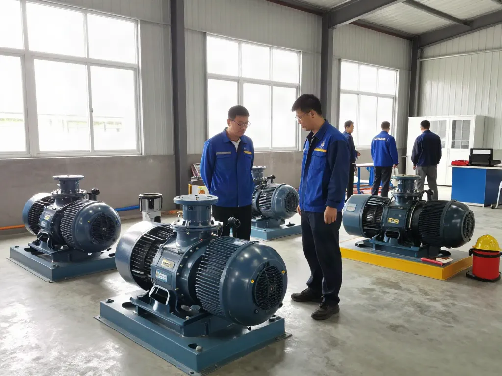 Bombas KSB Venezuela en un entorno industrial con técnicos inspeccionando sistemas de bombeo avanzados.