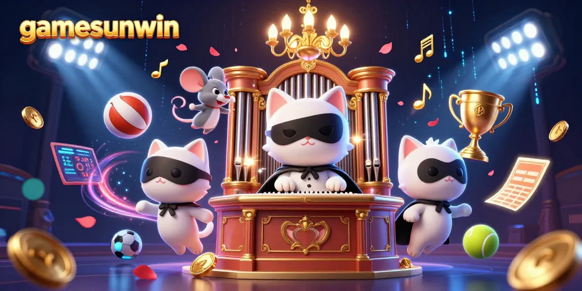 Play exciting gamesunwin with an artistic 3D illustration featuring casino elements and dynamic gameplay.