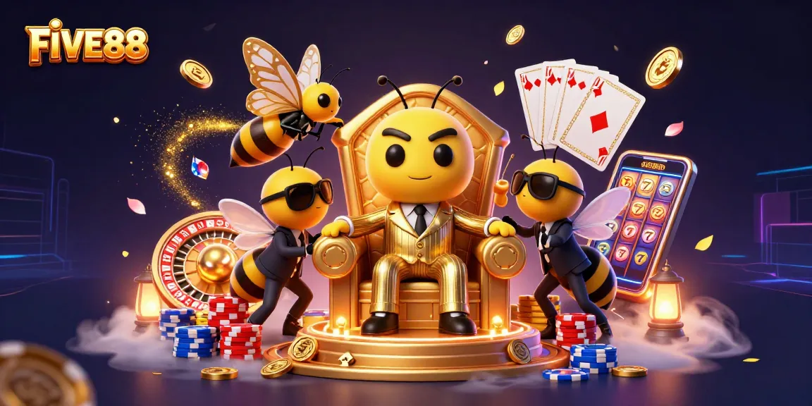 FIVE88 showcases the bumblebee mob boss and elaborate casino elements amidst golden coins