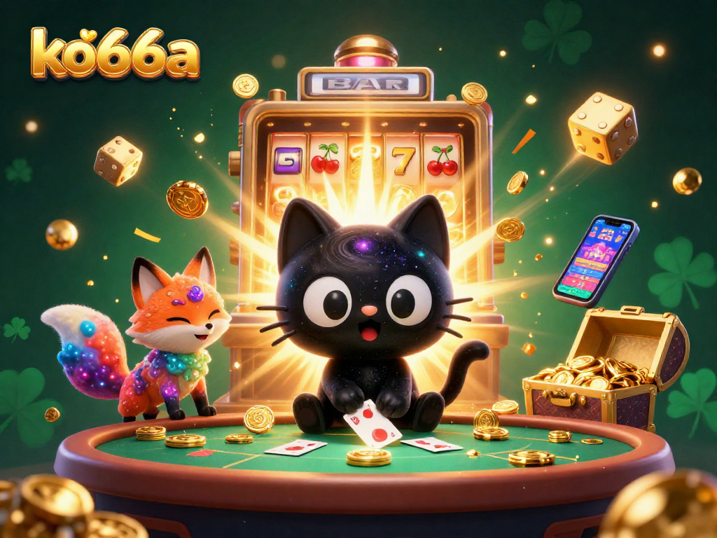 Experience the thrill of winning at the ko66a cosmic casino, where the black hole cat engages players with golden chips and galactic fun.