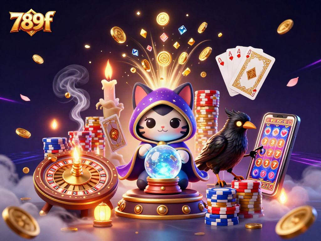 Experience the allure of 789f with a mystical casino scene featuring cards and shimmering coins.
