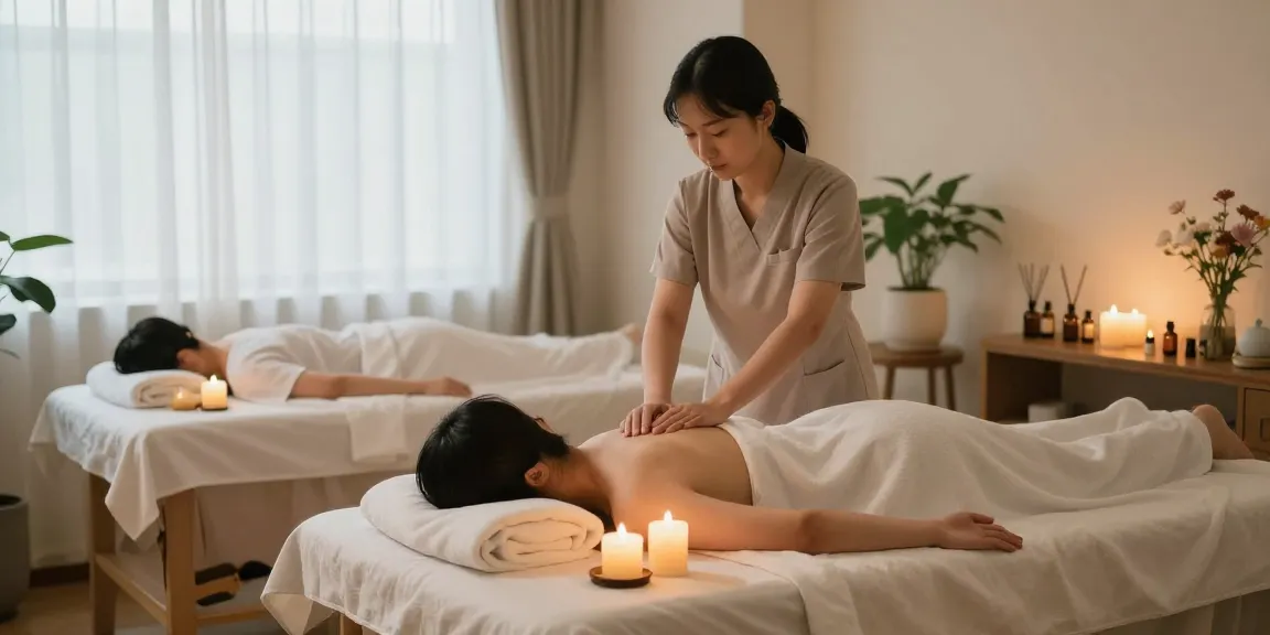 Relaxing 선릉출장마사지 scene in a serene wellness studio showcasing calming elements.
