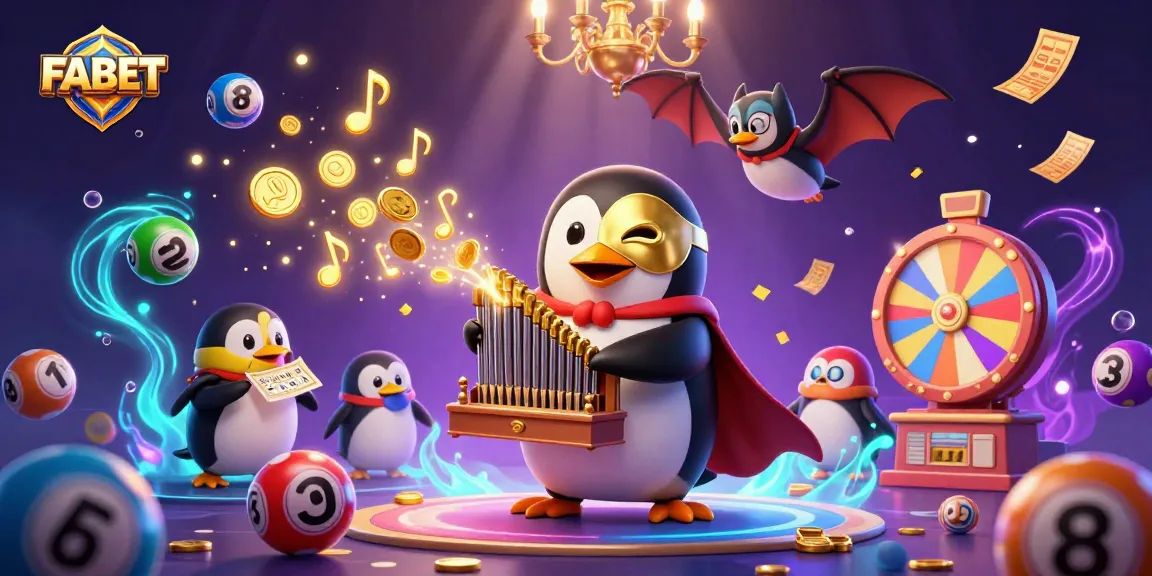 Engage with FABET's vibrant lottery scene featuring a charismatic penguin and dynamic game elements.