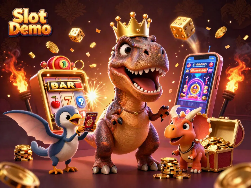 Spin and win with Slot Demo featuring playful dino characters and exciting casino elements.