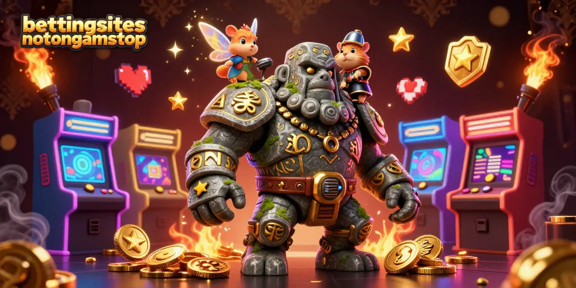 Engage with bettingsitesnotongamstop at vibrant casino-themed 3D spectacle featuring an enchanted golem and fairy.