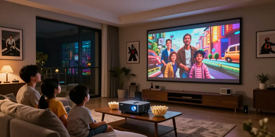 Best projector 2026 setup with family enjoying a movie night in a stylish home theater.