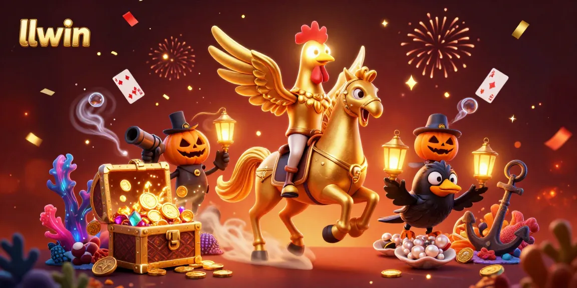 Experience thrilling gameplay at llwin with a golden rooster riding through a vibrant casino scene.