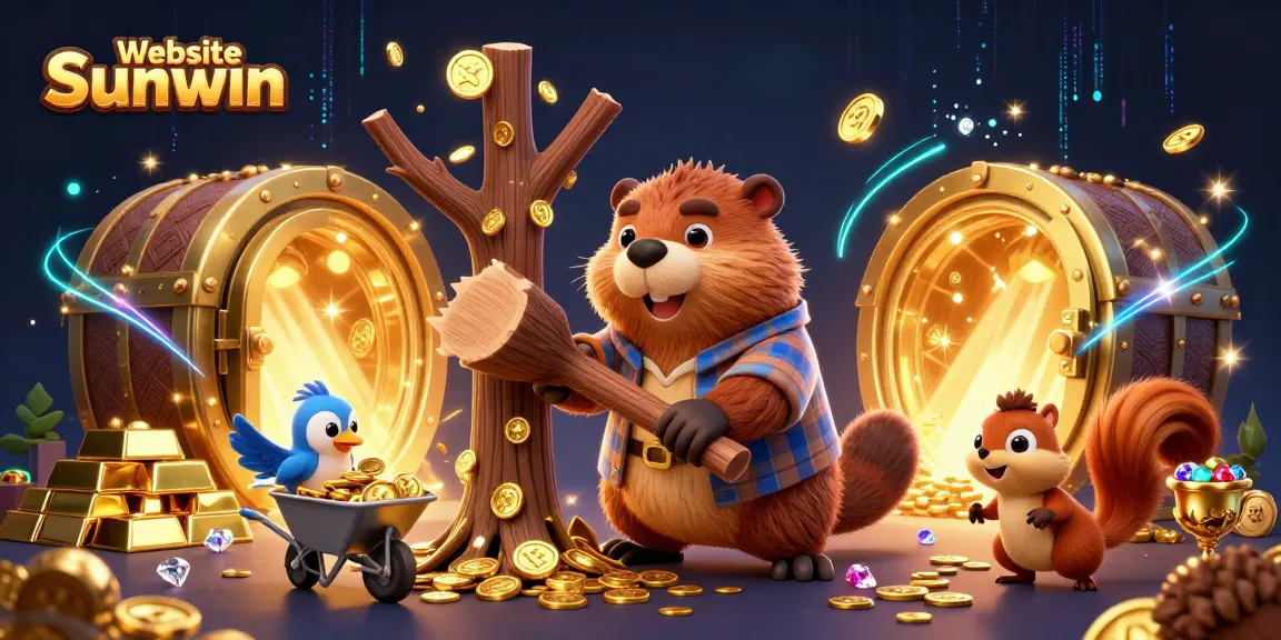 Website Sunwin offers an exciting gambling experience, showcasing cartoon characters in a treasure-filled scene.